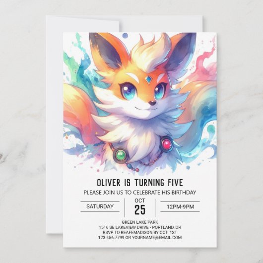 Boho Joyful Fox Birthday Einladung (Vorderseite)
