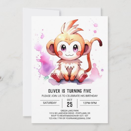 Boho Joyful Monkey Birthday Einladung (Vorderseite)