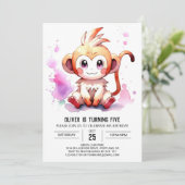 Boho Joyful Monkey Birthday Einladung (Stehend Vorderseite)