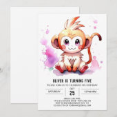 Boho Joyful Monkey Birthday Einladung (Vorne/Hinten)