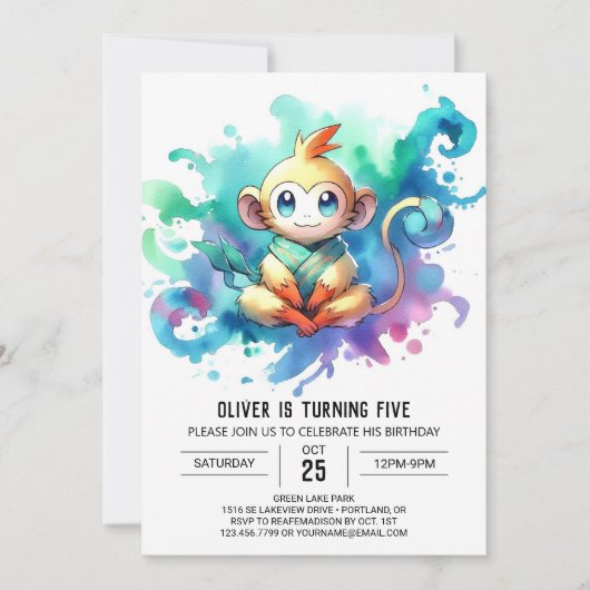 Boho Joyful Monkey Birthday Einladung (Vorderseite)