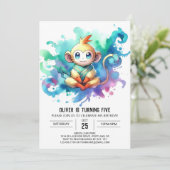 Boho Joyful Monkey Birthday Einladung (Stehend Vorderseite)