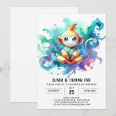 Boho Joyful Monkey Birthday Einladung (Vorne/Hinten)