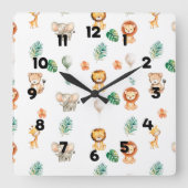 Boho Jungle Animals Quadratische Wanduhr (Vorderseite)