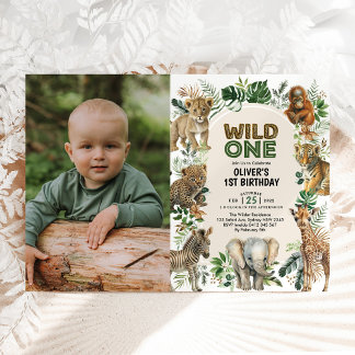 Boho Jungle Animals Wild 1. Geburtstag Foto Einladung