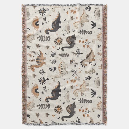 Boho Jungle Dinosaur Pattern Decke (Vorderseite Vertikal)