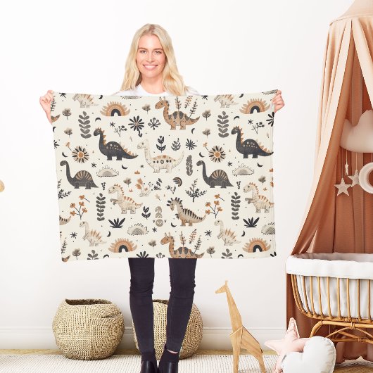 Boho Jungle Dinosaur Pattern Fleecedecke
