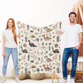 Boho Jungle Dinosaur Pattern Fleecedecke