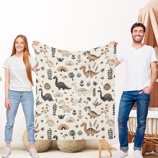 Boho Jungle Dinosaur Pattern Fleecedecke