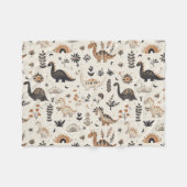 Boho Jungle Dinosaur Pattern Fleecedecke (Vorderseite (Horizontal))
