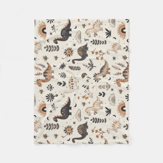 Boho Jungle Dinosaur Pattern Fleecedecke (Vorderseite)