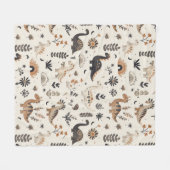 Boho Jungle Dinosaur Pattern Fleecedecke (Vorderseite (Horizontal))