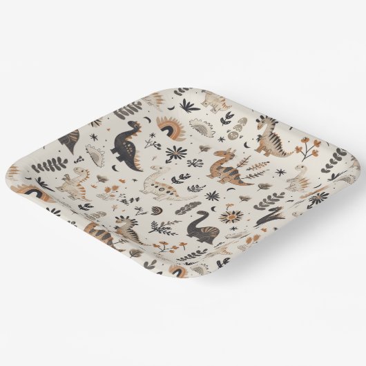 Boho Jungle Dinosaur Pattern Geburtstag Pappteller (Gewinkelt)
