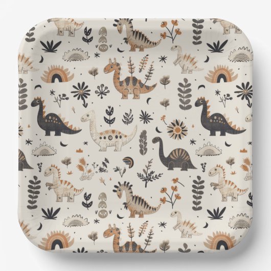 Boho Jungle Dinosaur Pattern Geburtstag Pappteller (Vorderseite)