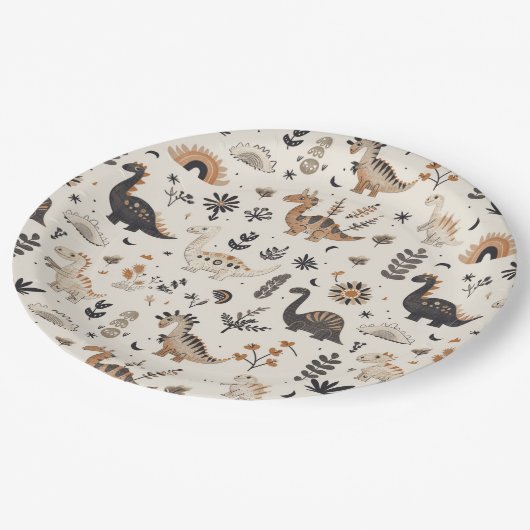 Boho Jungle Dinosaur Pattern Geburtstag Pappteller (Schrägansicht)