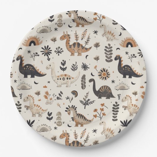 Boho Jungle Dinosaur Pattern Geburtstag Pappteller (Vorderseite)