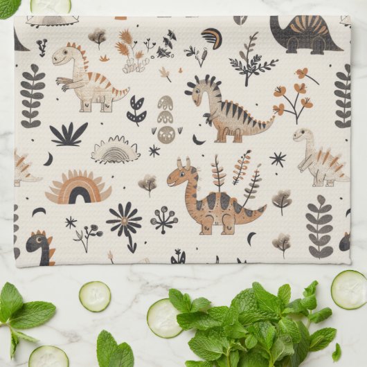 Boho Jungle Dinosaur Pattern Geschirrtuch (Gefaltet)