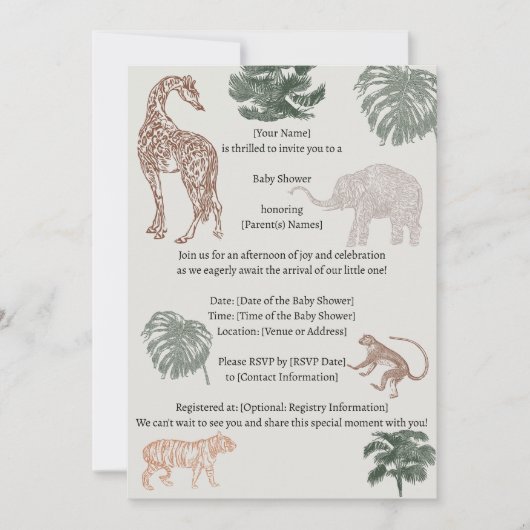 Boho Jungle Safari Baby Dusche Einladung (Vorderseite)