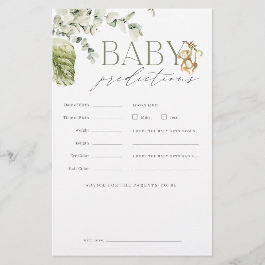 Boho Jungle Safari Baby Shower Predictions Game Flyer (Vorne)