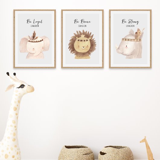 Boho Jungle Safari Tiere Personalisiertes Kinderzi Bilderwand Sets