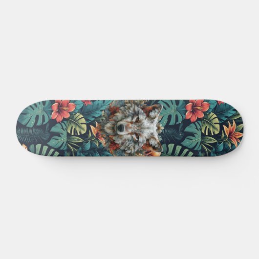 Boho Jungle White Wolf Skateboard  (Horizontal)