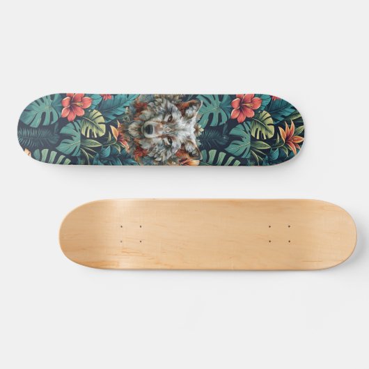 Boho Jungle White Wolf Skateboard  (Horizontal)