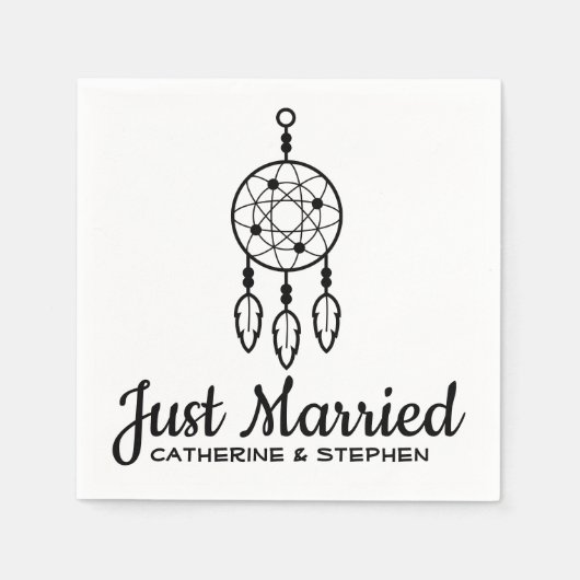Boho Just Married Dream Catcher Wedding Black Serviette (Vorderseite)