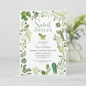 Boho Kaktus grüne tropische Wüste Süße 16 Einladung (Stehend Vorderseite)