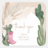 Boho Kaktus Pampas Stiefel Wüstendusche Quadratischer Aufkleber (Vorderseite)