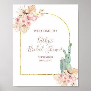 Boho-Kaktus-Rosa-Blumen-Braut-Party-Willkommenssch Poster