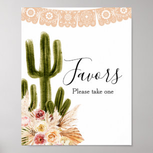 Boho-Kaktus rosa Blumen Pampasgras Gefallen Schild