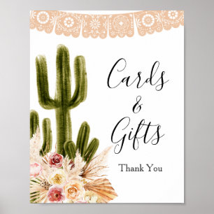 Boho Kaktus rosa Blumen Pampasgras Karten & Gesche Poster