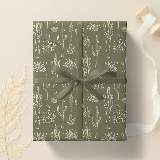 Boho-Kaktus Western Southern Neutral Moosgrün Geschenkpapier