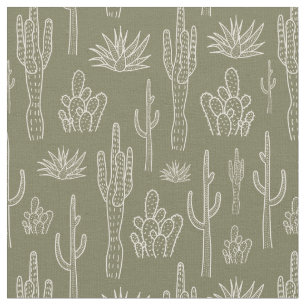 Boho-Kaktus Western Southern Neutral Moosgrün Stoff