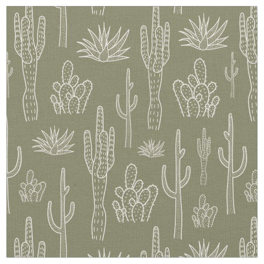 Boho-Kaktus Western Southern Neutral Moosgrün Stoff (Nahaufnahme)