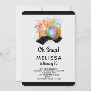 Boho-Kamera und Blumen Wasserfarben Geburtstag Einladung