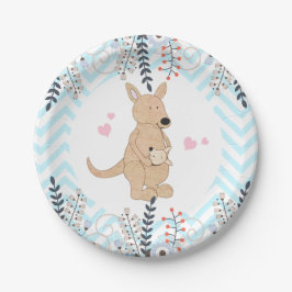 Boho Kangaroo Baby Dusche Blue Zickzack Paper Plat Pappteller