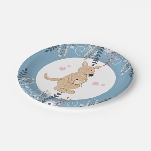 Boho Kangaroo Baby Shower Paper Plate Pappteller (Schrägansicht)