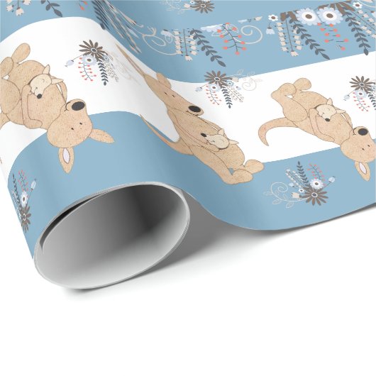 Boho Kangaroo Boy Baby Showpapier Geschenkpapier (Rolleneckpunkt)