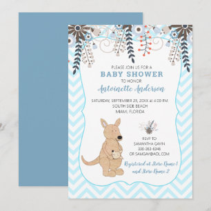 Boho-Känguru-Aquarell-Blumen-Jungen-Baby-Party Einladung