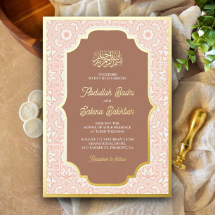 Boho Karamell Arabesken Muster Muslimische Hochzei Folieneinladung