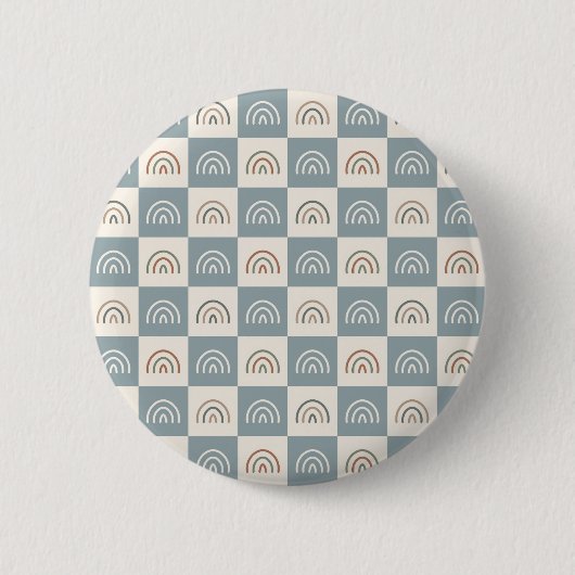 Boho Kariertes Regenbogen-Minimalismus-Muster Button (Vorderseite)
