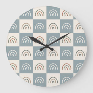 Boho Kariertes Regenbogen Minimalistisches Muster Große Wanduhr