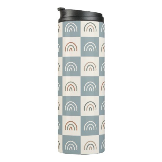 Boho Kariertes Regenbogen-Muster Minimalistisch Thermosbecher (Nach rechts gedreht)