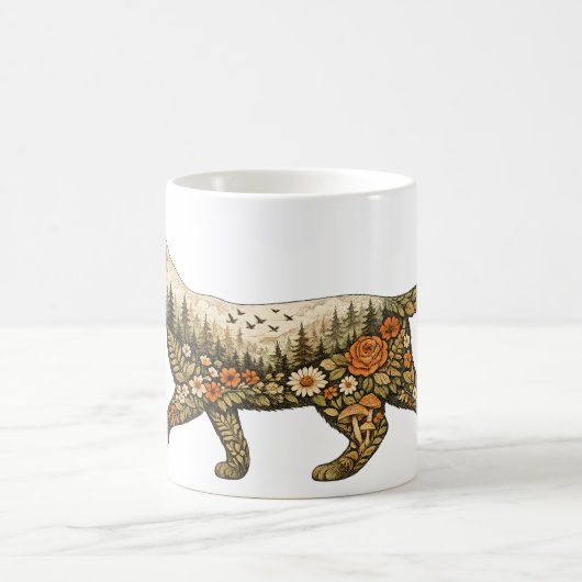 Boho-Katze – Benutzerdefinierter Name Blumenkatze  Kaffeetasse (Mittel)