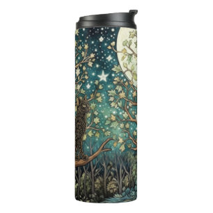 Boho-Katze Sternenhimmel Waldlandschaft Thermosbecher
