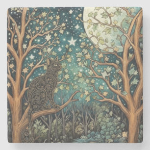Boho-Katze sterniger Nachthimmel Wald Steinuntersetzer