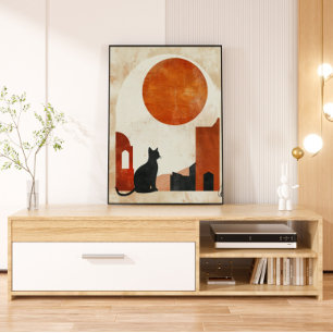 Boho-Katzen-Silhouette Abstrakte Sonne Minimalis Leinwanddruck