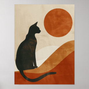 Boho-Katzen-Silhouette   Sonnenuntergang Abstrakte Poster