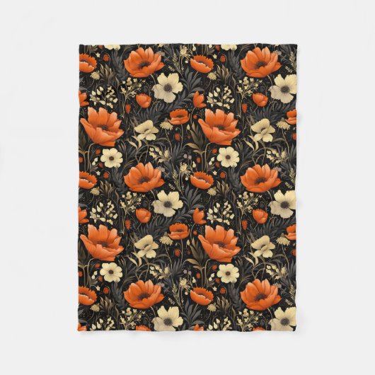 Boho Kernorange Orange und Creme Herbstflorale Fleecedecke (Vorderseite)